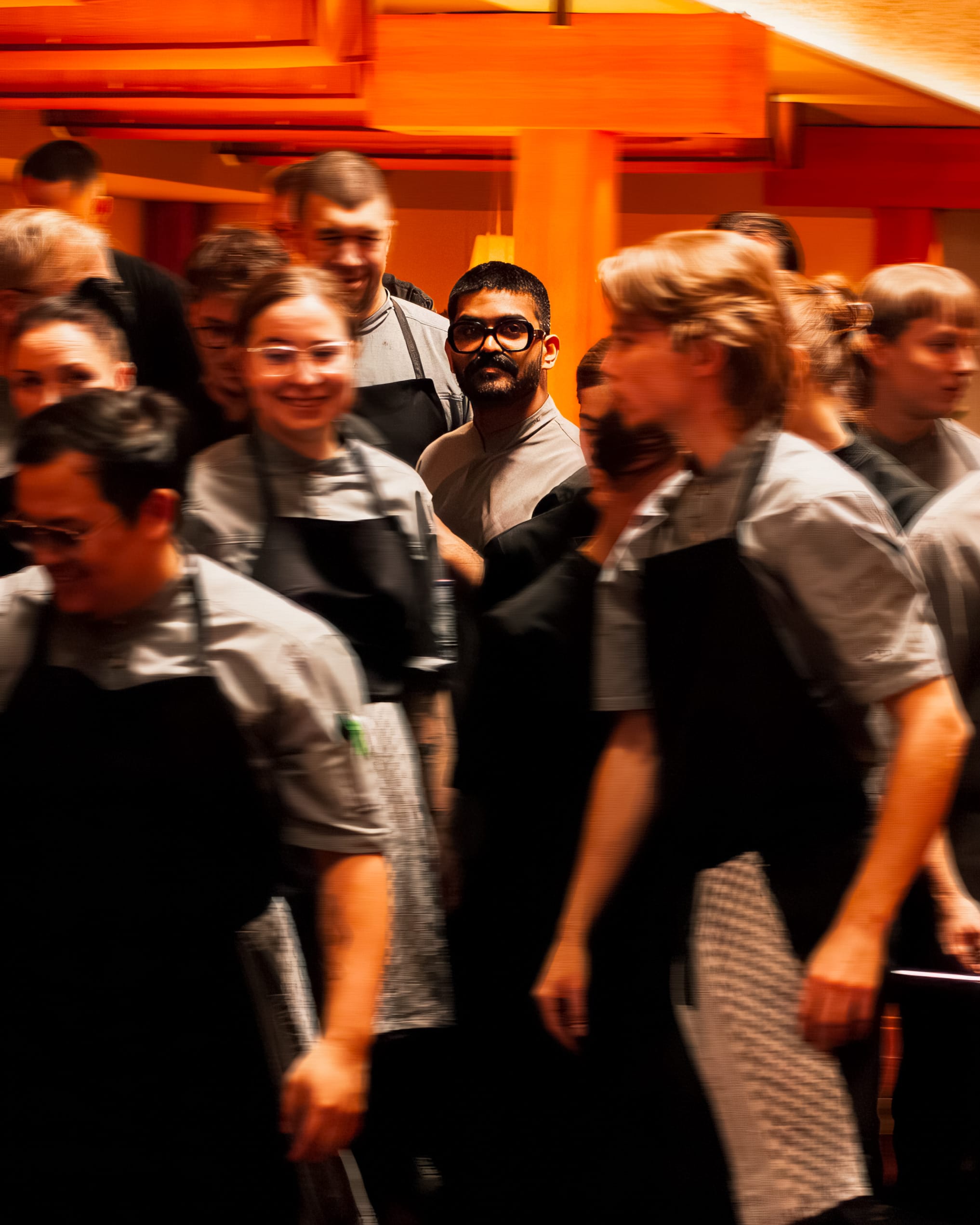 Farang's chefs and staff in gray shirts and black aprons